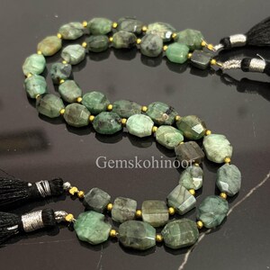 Green Emerald Faceted Nugget Beads: Handmade 8 Inch Strand (7-8mm)