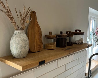 Solid Oak Kitchen Shelf: French Oak with Cast Iron Brackets