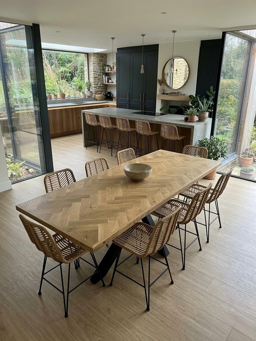 Solid Oak Herringbone Dining Table | Handmade Parquet Wood Table ...