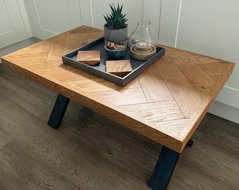 Oak Herringbone Coffee Table | Rustic Parquet Table