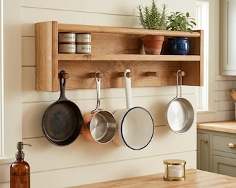 Solid Oak Peg Rail with Shelf - Shaker Wall Hooks - Handmade Coat Rack - Nursery Book Shelf - Hallway Organiser - Kitchen Spice & Mug Rack
