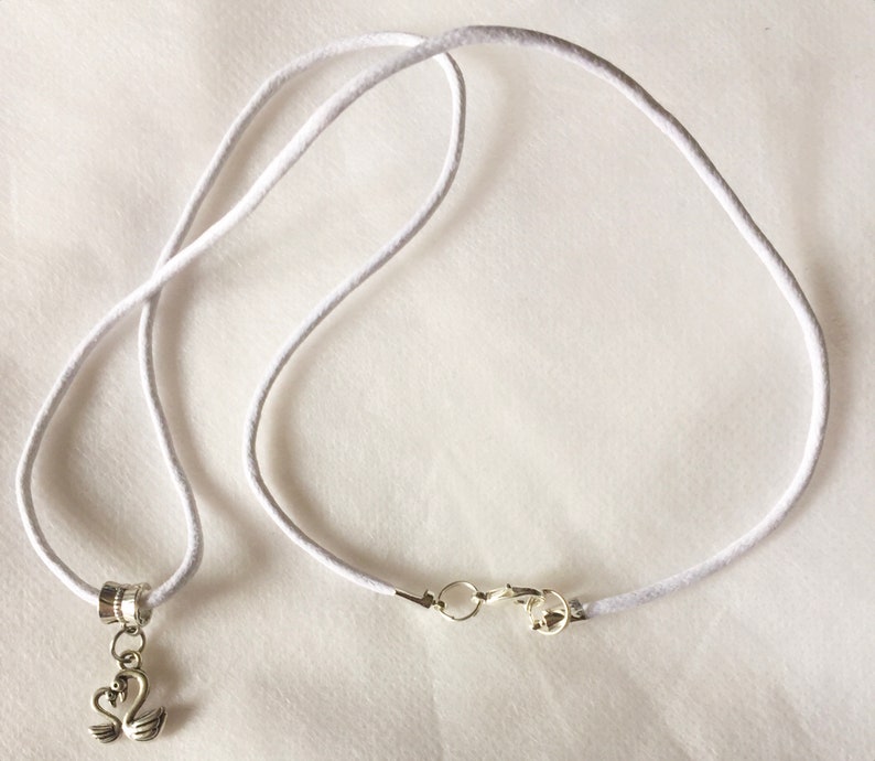 21 White Cord Necklace Stainless Steel Heart Swans