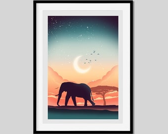 Drucke, Kunstdrucke, Wandkunst, Poster, Posterdruck, Kunstposter, Elefantendruck, Tierkunst, Safari-Poster, Safari-Druck, minimalistisches Poster