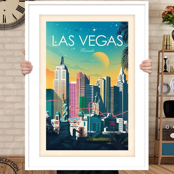 Impresión de viaje de Las Vegas con impresión de arte de la Estatua de la Libertad Nevada, impresión de viaje, cartel de viaje, arte de pared