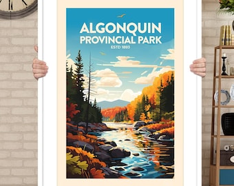 Impresión de viaje tradicional del Parque Algonquin, póster de viaje de Algonquin, impresión de Algonquin, póster de Canadá, regalo de Canadá, impresiones artísticas de pared