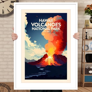 Stampa dei vulcani delle Hawaii, poster del parco nazionale, stampe di viaggio incorniciate, arte della Big Island, regali personalizzati a tema viaggio, arte murale da galleria