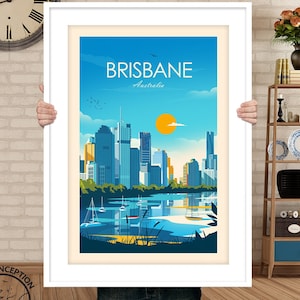 Brisbane Australia Travel Poster Print featuring high rise buildings City Skyline