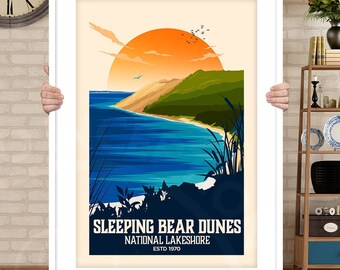 Sleeping Bear Dunes Print, Sleeping Bear Dunes National Lakeshore Print Travel Poster