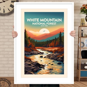 White Mountain National Forest Print United States Travel Poster White Mountains Art, New Hampshire Poster Maine Gift Wall Art Framed Prints