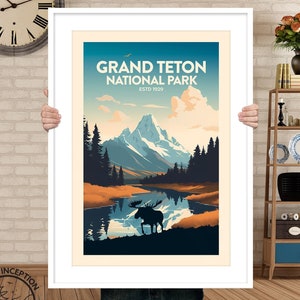 Grand Teton Druck | Nationalpark Poster | Reise Poster | Wyoming Kunst | Teton Bergkette | Jackson Hole Druck |  Nationalpark Geschenke