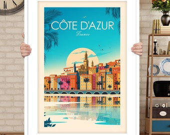 Cote D'Azur French Riviera Print - France Poster | Travel Poster | Travel Print | Monaco Saint Tropez Art Print