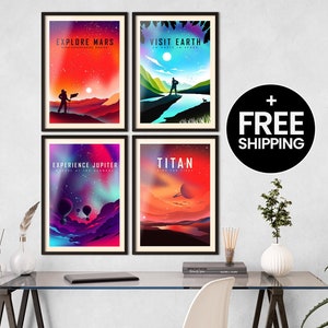 Pósters de viajes espaciales, explora Marte, visita la Tierra, experimenta Júpiter, Titán, póster de la NASA, póster de viajes espaciales, impresiones