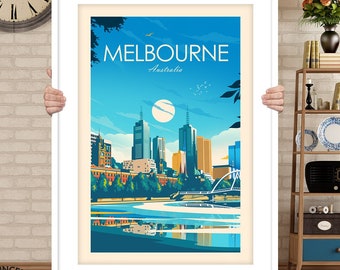 Melbourne Australia Travel Print Poster featuring Yarra River and City Skyline