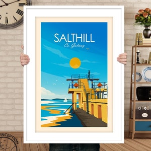 Galway Travel Poster Ireland Print, Salthill Promenade, Travel Gift, City Landmarks, Travel Gift, Wall Art Decor