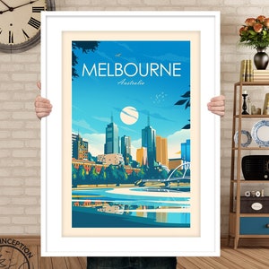 Melbourne Australia Travel Print Poster featuring Yarra River and City Skyline