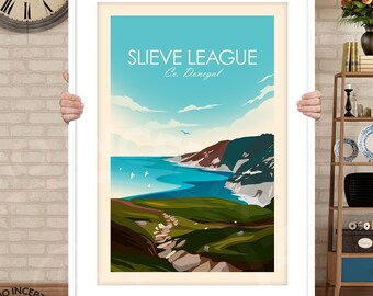 Sliabh Liag Print l Slieve League Travel Poster, Donegal Travel Poster, Traditional Style by Studio Inception