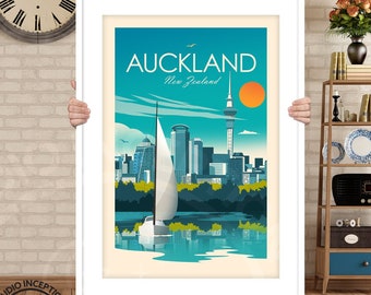 New Zealand Travel Print, Auckland Print, Auckland Art, New Zealand Poster, Travel Poster, Wall Art, Gift