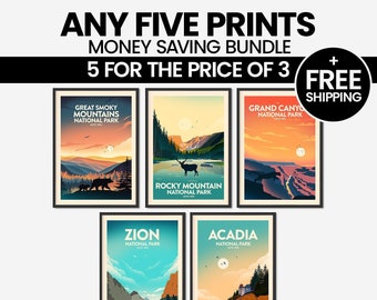 Money Saving Offer - Any 5 Prints of your Choice, Choose Your Size, Travel Poster, Travel Print, Art Prints, Art Gifts, National Park Print