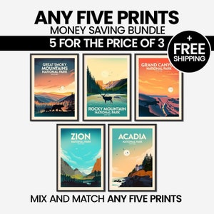 Money Saving Offer - Any 5 Prints of your Choice, Choose Your Size, Travel Poster, Travel Print, Art Prints, Art Gifts, National Park Print