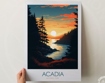 Acadia National Park Print, Maine Travel Poster, Framed Landscape Prints, Gift for Hiker, Personalised Art Gift, Travel Art for gallery wall