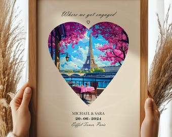 Gepersonaliseerde bruiloftsafdrukcadeau | Aangepaste verloving Verjaardag Huwelijksreis Reisprint Tied The Knot Valentijnsdag Kies locatie en tekst