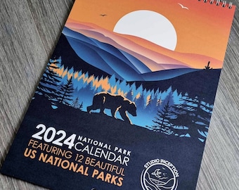 Calendrier des parcs nationaux 2024 | Calendrier mural des parcs nationaux | Cadeau de voyage calendrier 2024 12 mois