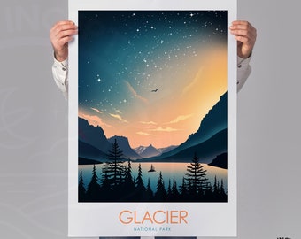 Glacier National Park Travel Print Minimalist Poster Home Decor Wall Art Travel Poster Travel Print National Park Poster Art Print