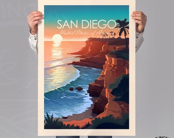 San Diego Travel Print Sunset Cliffs Travel Poster Wall Art Home Decor Regalo de viaje