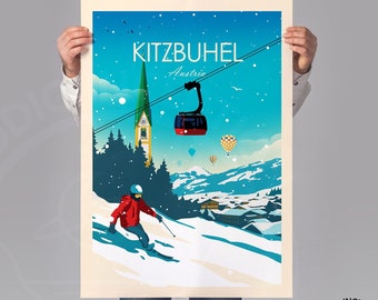 Kitzbuhel Austria Ski Print Poster - Skiing Art - Travel Gift, Souvenir