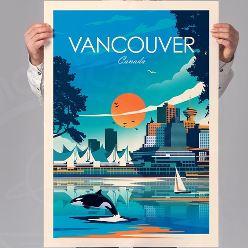 Vancouver Skyline Canada Cityscape Painting Art Print Poster Etsy UK
