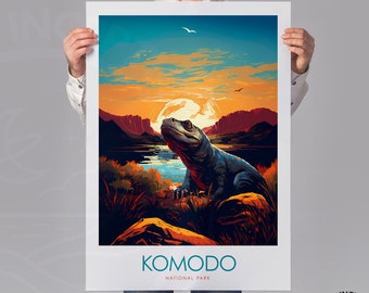 Komodo Indonesia Print Komodo National Park Minimalist Poster, Indonesia Travel Art, Wall Hangings, Travel Gift, Gallery wall art