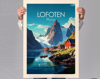 Lofoten Traditional Print, Norway Travel Print, Poster, Lofoten Wall Art, Scandinavian Print, The Lofoten Islands, Norway Travel Gift