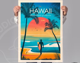 Hawaii Travel Print Waikiki Surfing