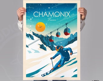 Chamonix Ski Print - France Switzerland Italy Print - Skiing Poster