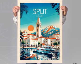 Affiche de voyage imprimée à Split, Art mural, Décoration d'intérieur à Split, Tenture murale, Cadeau pour Split, Cadeau de voyage pour la Croatie, Split