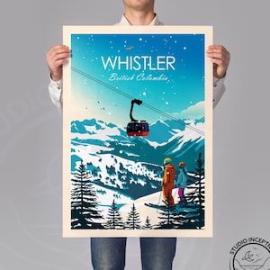 Ski Whistler Print Poster - Skiing Art - British Columbia Canada - Skiers
