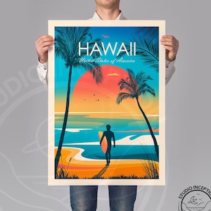 Hawaii Travel Print Waikiki Surfing