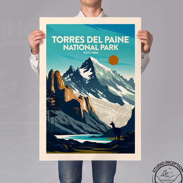 Torres del Paine Poster Print Patagonia Print Chile Print Travel Print Travel Poster Hiking Gift Travel Souvenir