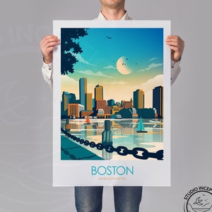 Boston Print Minimal style Boston Massachusetts, Travel Print, Travel Poster, Travel Gift,