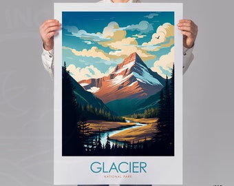 Glace National Park Poster, Montana Reisedruck, Reisegeschenke, Wandkunst, Rocky Mountains, Nationalpark Geschenk, gerahmte Drucke LakehangMcDonald