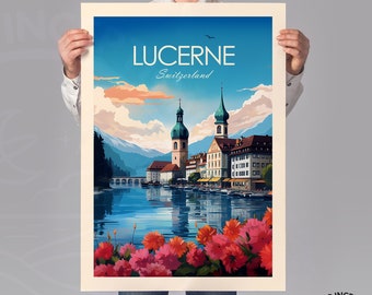 Switzerland Print Lucerne Travel Poster Gift Home Decor Wall Art Gallery Wall