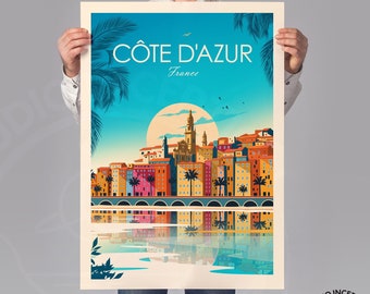 Cote D'Azur French Riviera Print - France Poster | Travel Poster | Travel Print | Monaco Saint Tropez Art Print