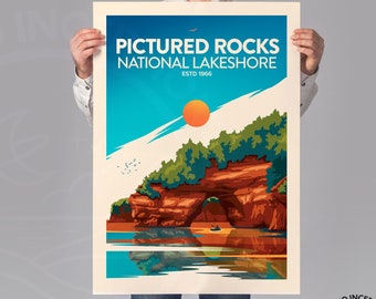 Pictured Rocks National Lakeshore Poster Print Lake Superior Travel Print Wall Art