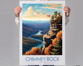Chimney Rock Print, North Carolina Travel Poster, State Park Art, Framed Travel Prints for your Gallery Wall, Chimney Rock Gift, Home Decor