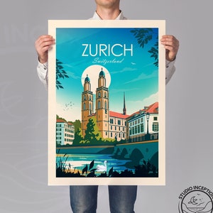 Zurich Print Zurich City Switzerland traditional Travel Print Travel Poster Cityscape Print Travel Gift