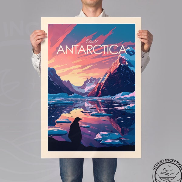Impresión tradicional de la Antártida, cartel de viaje de la Antártida, arte de la pared de la Antártida impresión de la Antártida cartel de la Antártida regalo de boda regalo de cumpleaños