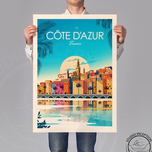 Cote D'Azur French Riviera Print - France Poster | Travel Poster | Travel Print | Monaco Saint Tropez Art Print