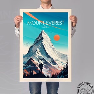 Stampa artistica del Monte Everest, poster da viaggio, arte murale cinese, decorazione da parete, regalo da viaggio immagine 3
