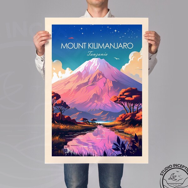 Mount Kilimanjaro Print Kilimanjaro Poster Tanzania Print Africa Wall Art Travel Poster Travel Print