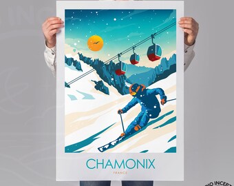 Impression poster Chamonix - impression France Suisse Italie - affiche de ski des Alpes du Mont Blanc
